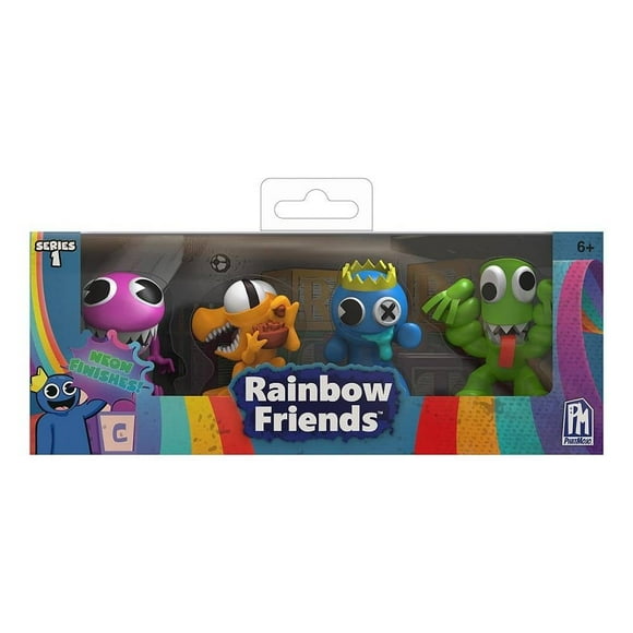 Set de figuras Rainbow Friends 4 figuras con los personajes de Blue, Orange, Green y Purple