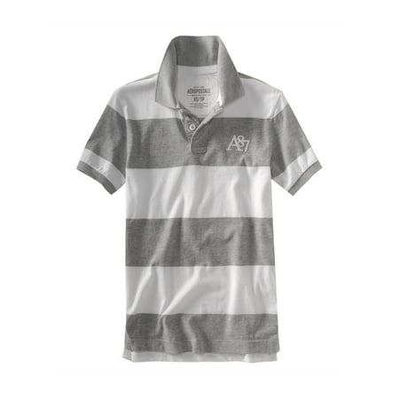 - Aeropostale Mens Thick Stripe Rugby Polo Shirt Lightheathergray Xs
