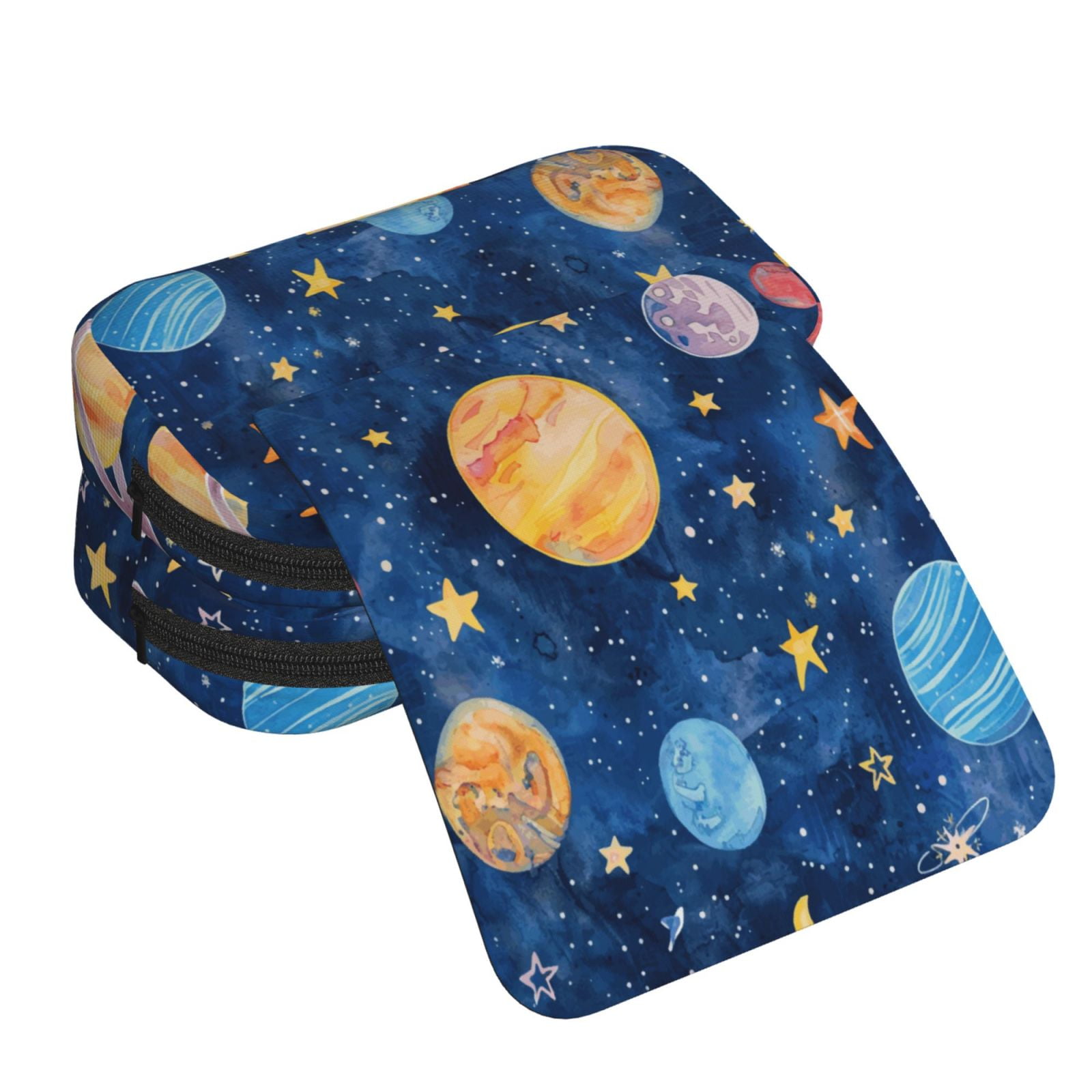 Rateoe Planets And Stars1 Pattern Double Clamshell Pen Case, Storage Organizer with Two Zipper Compartments– Holds Up to 50 Pencils & Pens