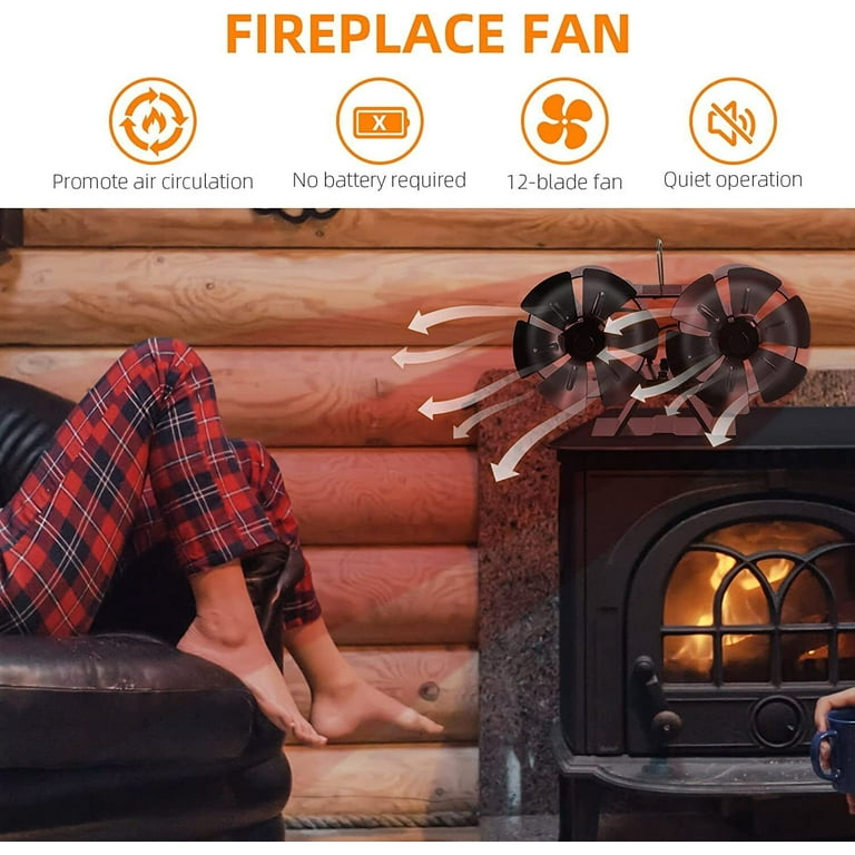 G · PEH 12-Blade Dual Head Heat Powered Wood Stove Fan Fireplace Furnace  Air Blower - Walmart.com