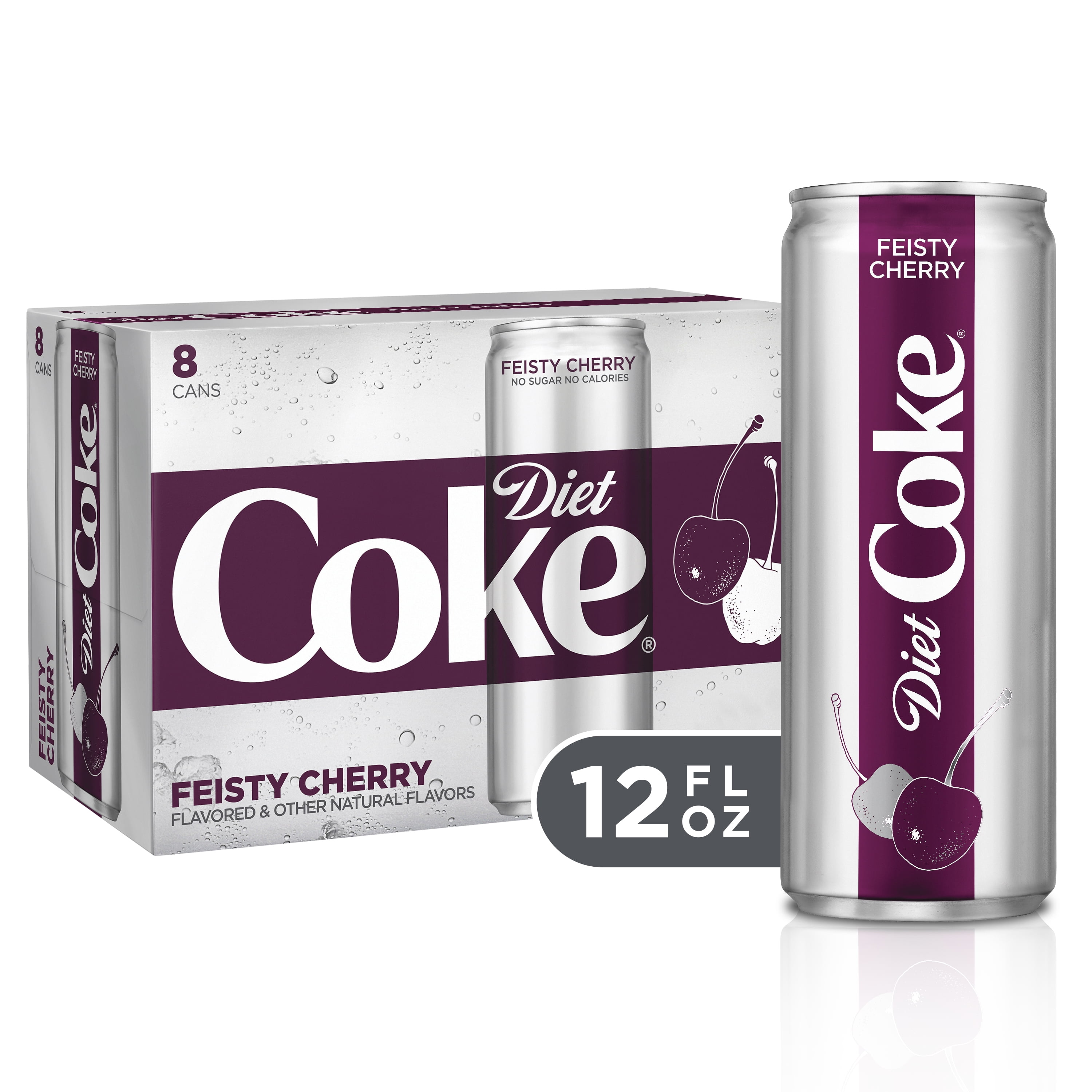 Diet Coke Slim Can Soda, Feisty Cherry, 12 Fl Oz, 8 Count