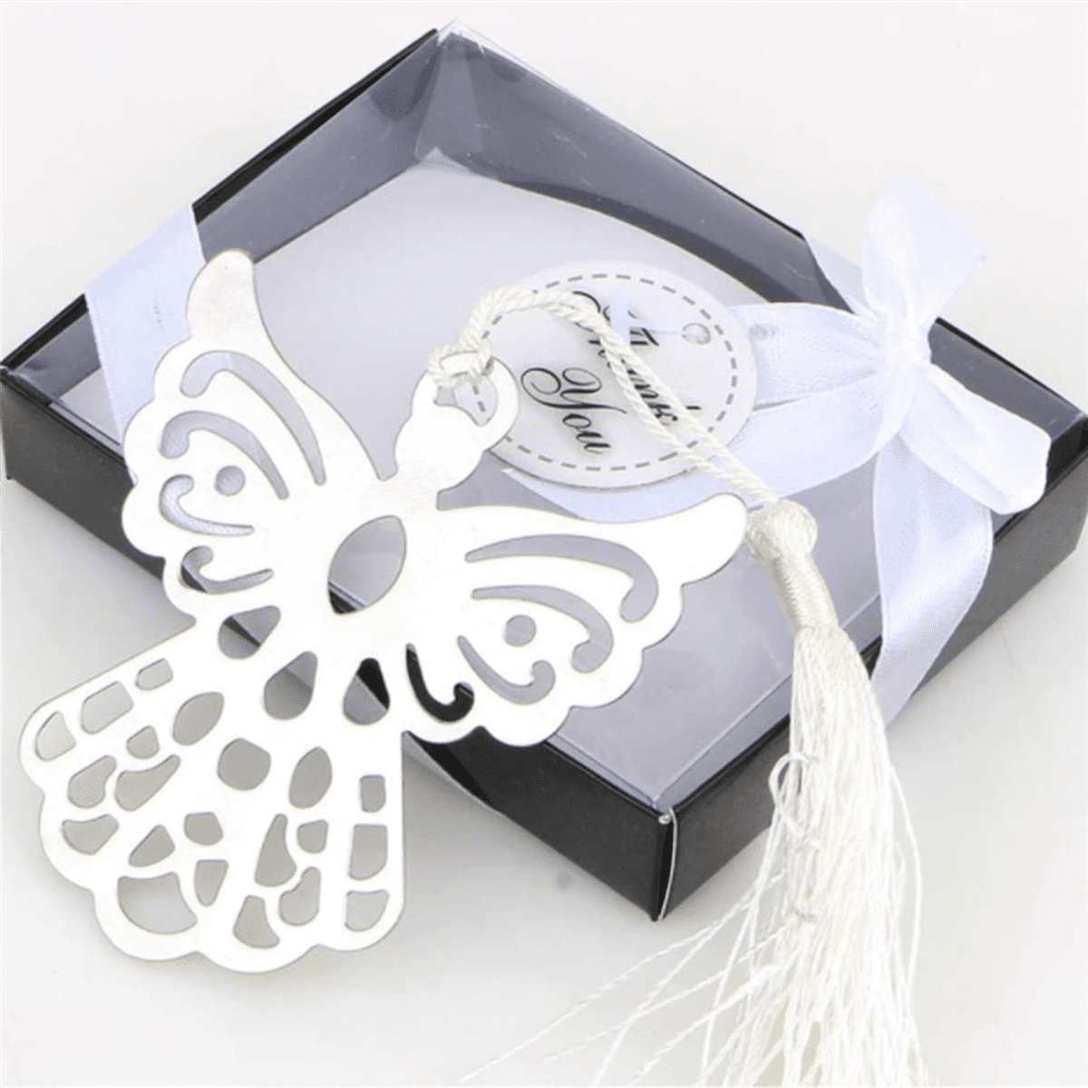 100Pcs Angel Bookmark Favor with Elegant Silk Wedding Party Favor Gift Boxed Book Lovers Collection Bookmark