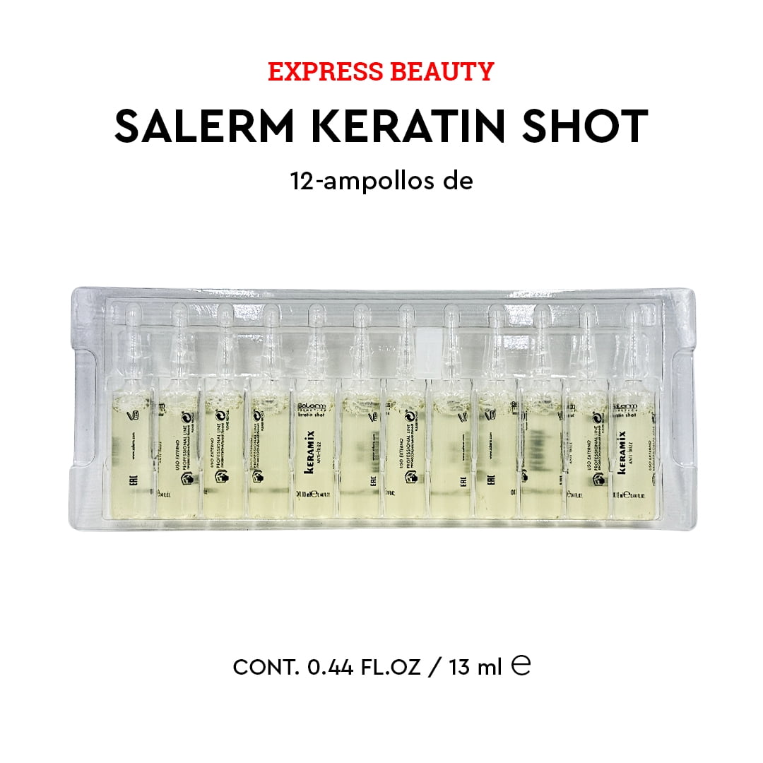 Express Beauty Hair Mask Salerm Cosmetics Keratin Shot Keramix for Anti-Frizz and Natural Keratin - 12 Vials (13 ml Each)