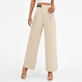 thumbnail image 4 of Happyyee Women's Business Pants High Waisted Straight Wide Leg Suit Pants with Pockets Fashion Office Work Pants ,Beige,S, 4 of 7