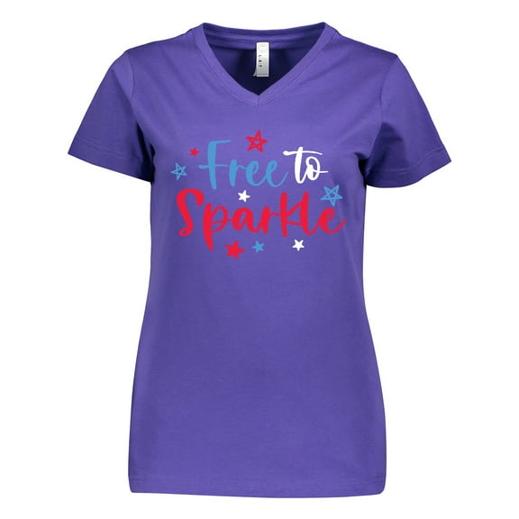 Inktastic 4th of July Free to Sparkle in Red White and Blue Women's V-Neck T-Shirt
