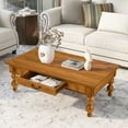 thumbnail image 4 of FFZ Rectangular Coffee Table with Storage Drawer and Gourd-Shaped Legs, 47 x 26.8 x 16 inch, Natural, 4 of 15
