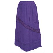 Mogul Women's Long Skirt Purple Embroidered Elastic Waist Rayon Skirts