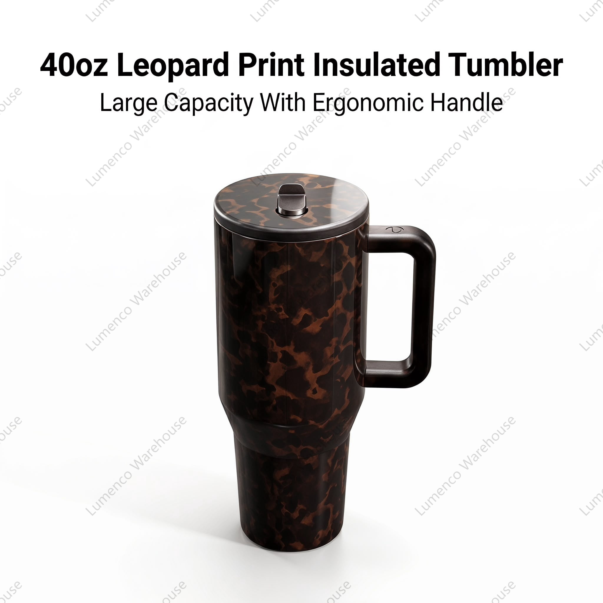 Tortoise Shell 40oz Traveler HandleStainless Steel Large Capacity.Thermos Cup Ergonomic DesignVacuum Insulated Leakproof WaterBottle Gifts for Women & Men.