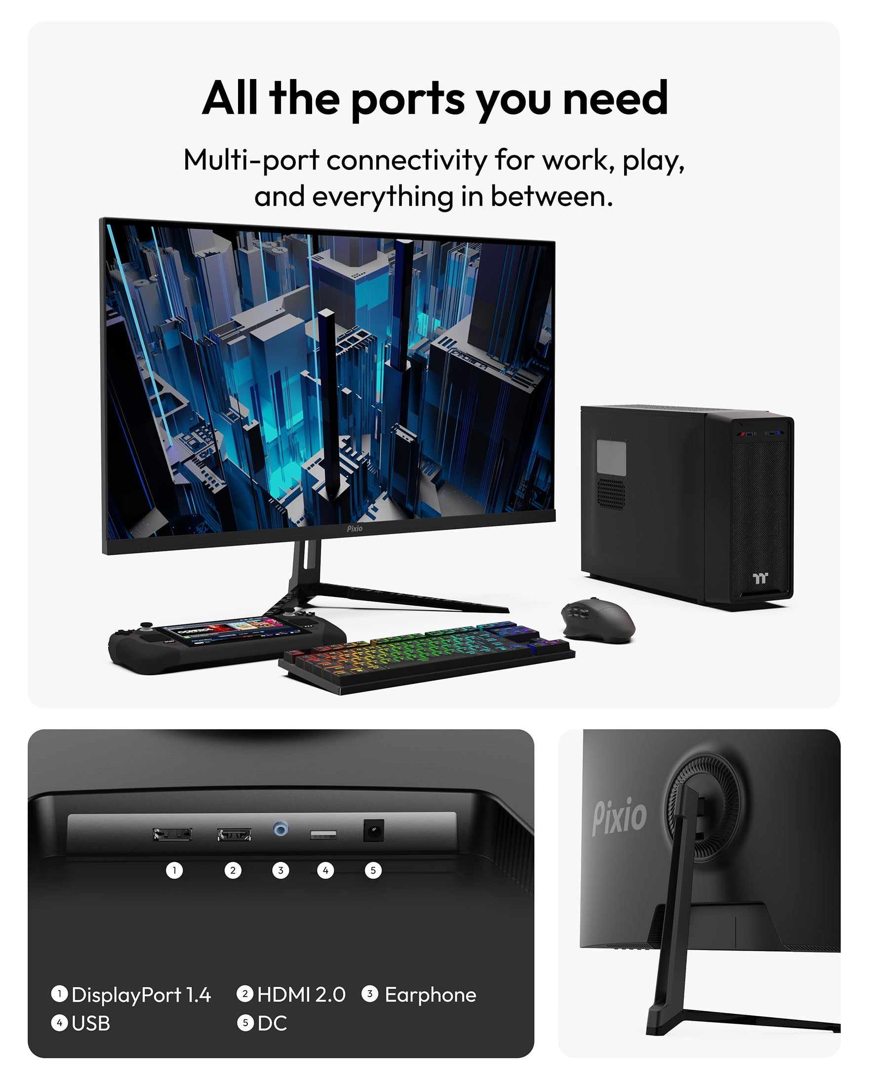 Pixio PX275 Wave 27 inch 100Hz Refresh Rate QHD 1440p Resolution IPS Panel 1ms MPRT Response Time Gaming Monitor with Adaptive Sync