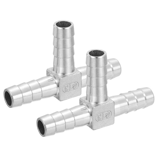 2Pcs 1/2" Conector de manguera en forma de T, Adaptador de tubería de acero inoxidable de 3 vías para sistemas de vacío, conexiones de tuberías industriales, Plata