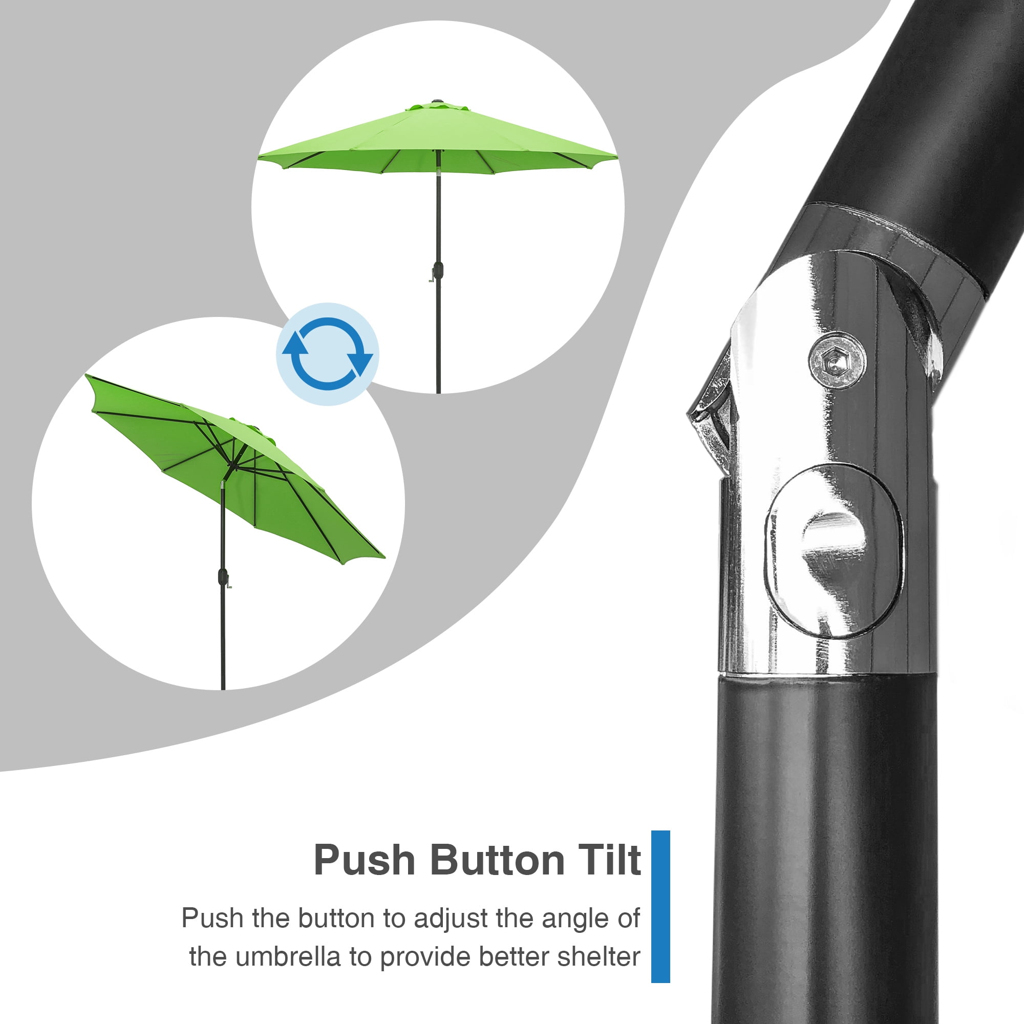 Kool 10FT Outdoor Patio Umbrella with Push Button Tilt and Crank Handle, Market Umbrella with 8 Sturdy Umbrella Ribs, Lime Green