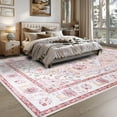thumbnail image 2 of Wondo 5x8 Area Rugs for Living Room, Washable Area Rug, Rugs for Bedroom, Kitchen Rugs, Vintage Boho Carpet, Soft Non-Slip, Low Pile Large Area Rug for Office Dining Room, Pink and White, 2 of 8