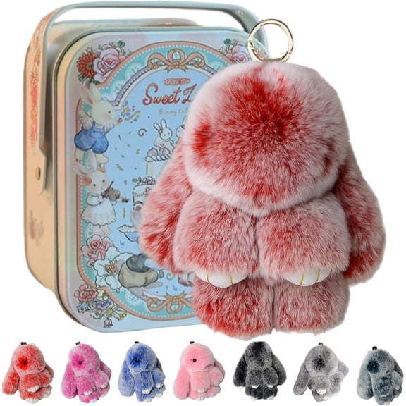 5.8" Plush Bunny Keychain with Gift Tin, Soft Rabbit Bag Charm, Available in 20 Colors, Cute Gift for Women & Teens