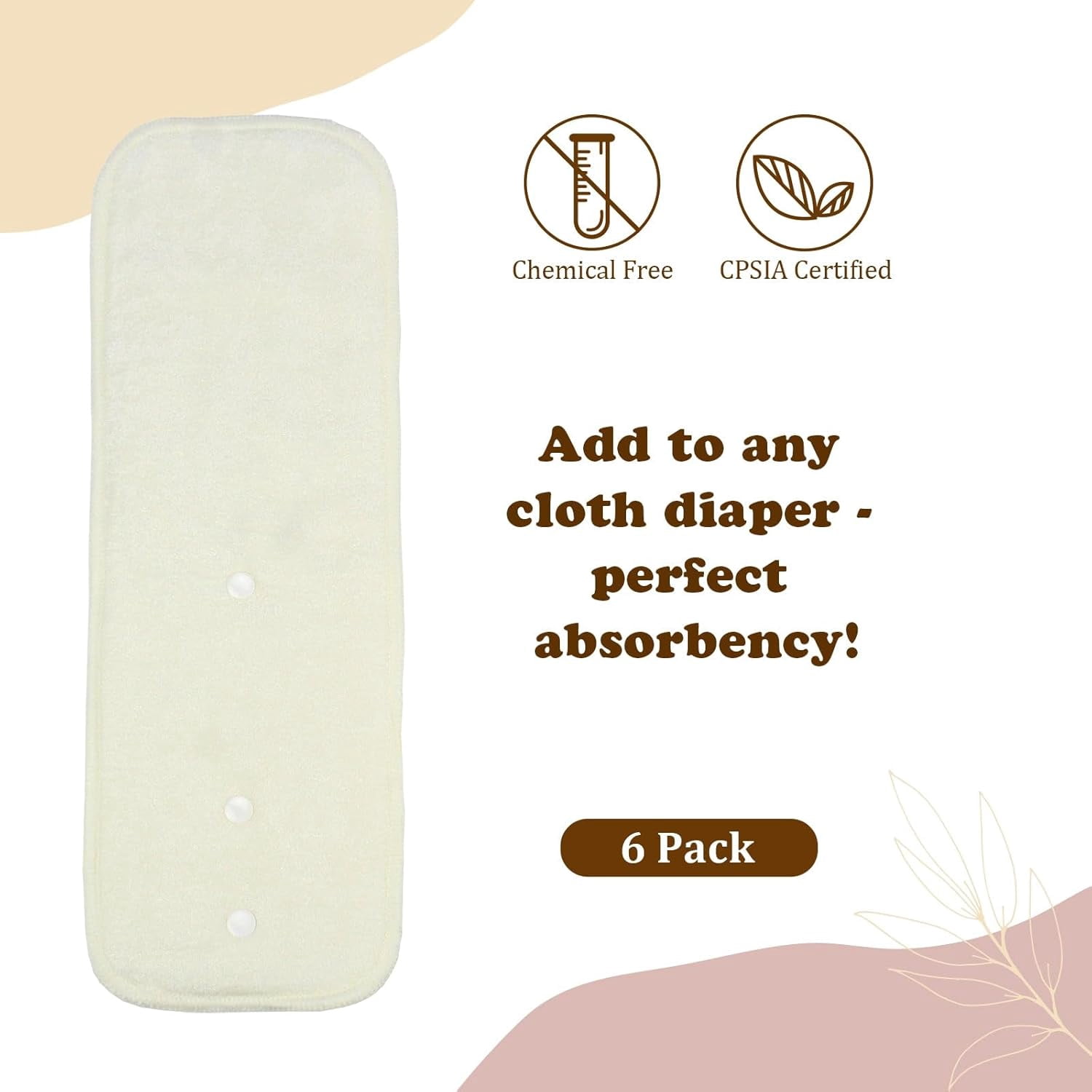 6 Pcs 4-Layer Bambo Microfiber Inserts,with 2 Pack Reusable and Washable Waterproof Pail Liner with Strap
