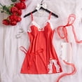 thumbnail image 5 of JSGEK Women Contrast Lace Trim Chemise Dress and Thong Set Adjustable Spaghetti Straps Nightwear Lingerie Set Red L, 5 of 7