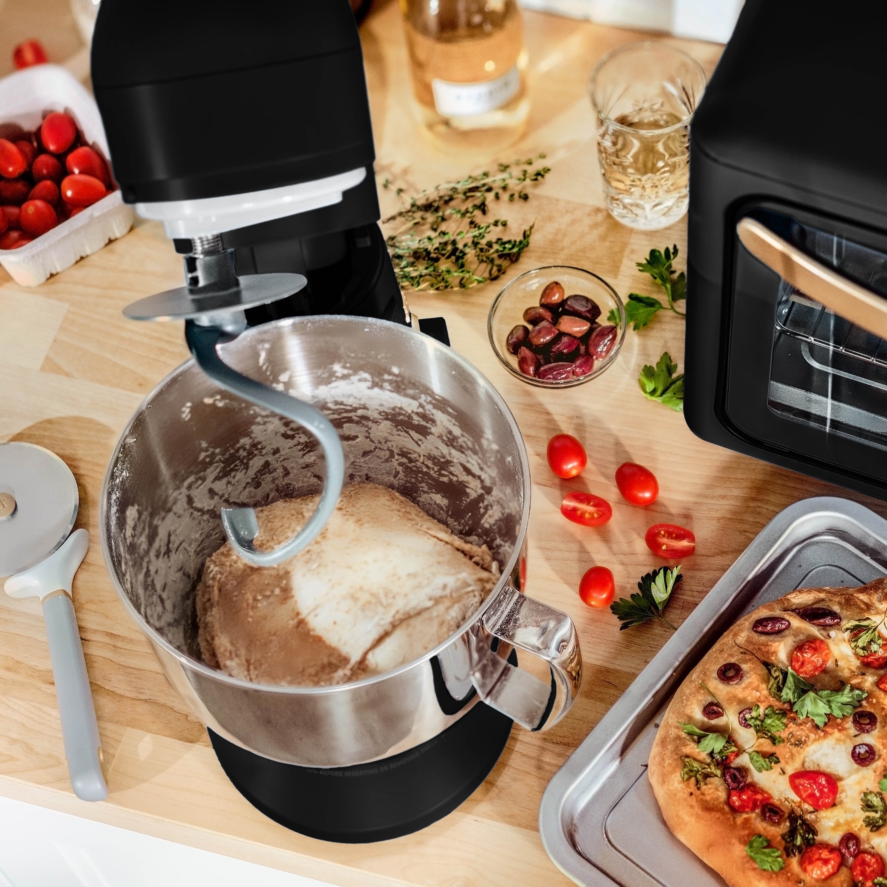 Beautiful 5.3 Qt Stand Mixer with Flat Beater, Dough Hook, Balloon Whisk, Wildflower Black Sesame by Drew Barrymore