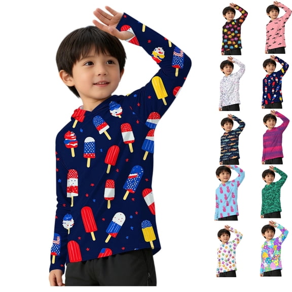 HAOTAGS Kids Sun Protection Tops,Long Sleeve Hooded UV Protection Fabric Graphic Shirts Multicolor 9-10T