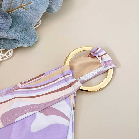 Aayomet Bikinis For Women Split Metal Women s Beach Bikini Temperament Ring Printed Swimsuit Swimwears Tankinis Set Purple L