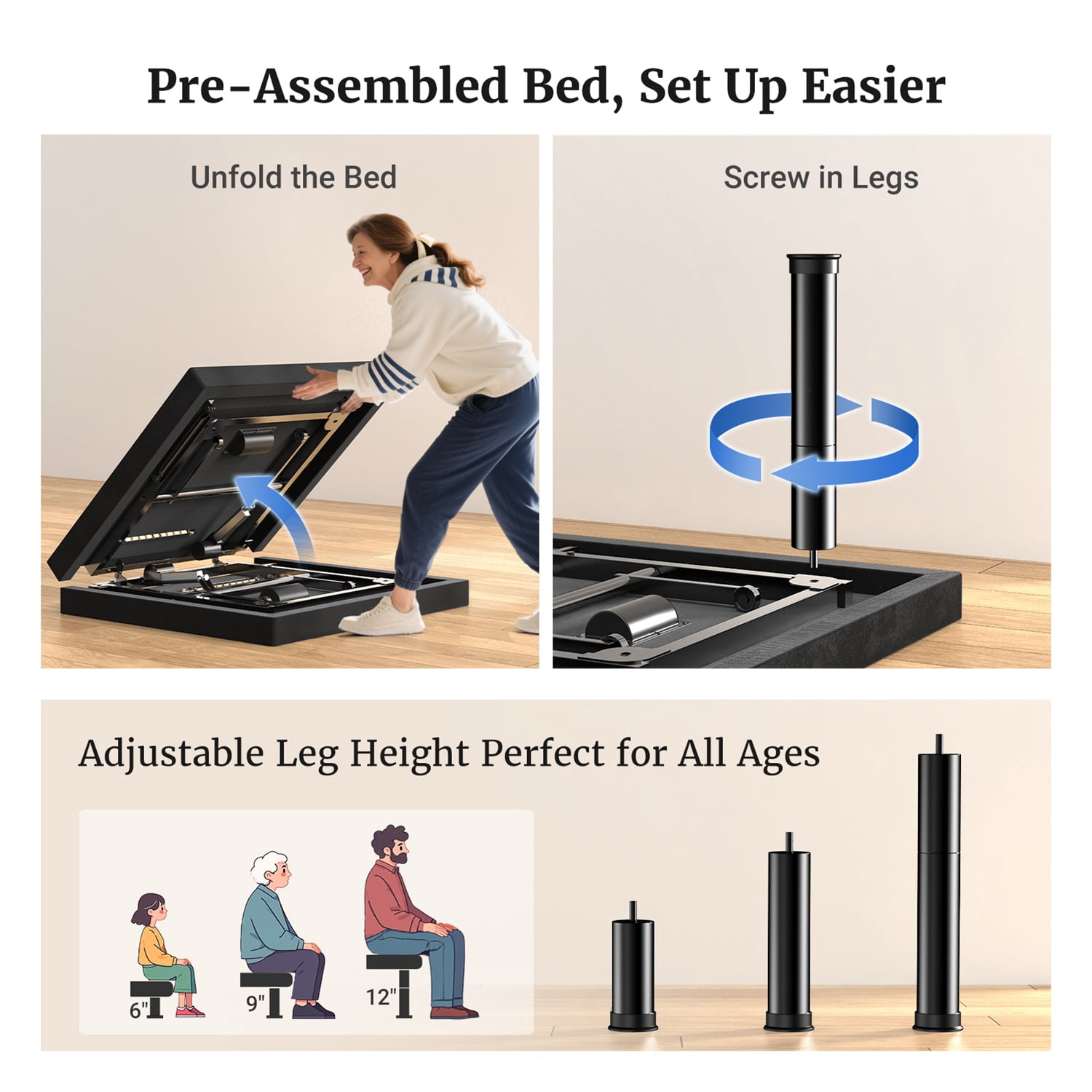 Sino Luban Adjustable Bed Frame Base Split King Size (Sync Control as King) with Massage, Head&Foot Incline - Zero Gravity Electric Bed with 4 USB Ports, Nightlight, Fast Assembly, 3 Height Options