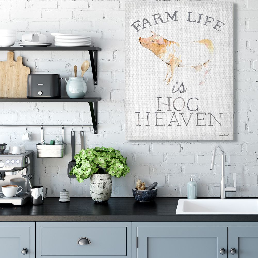 Stupell Industries Farm Life is Hog Heaven Phrase Farm Animal Pig Canvas Wall Art Design by Avery Tillmon, 36" x 48"