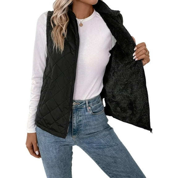 Women'S Solid Color Sleeveless Down Stand Collar Zipper Vest Winter Lightweight Warm Vest Jacket