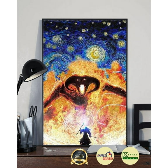 Lord Of The Rings Gandalf Vs Balrog Starry Night Van Gogh Poster 11 x 17 Inch Poster
