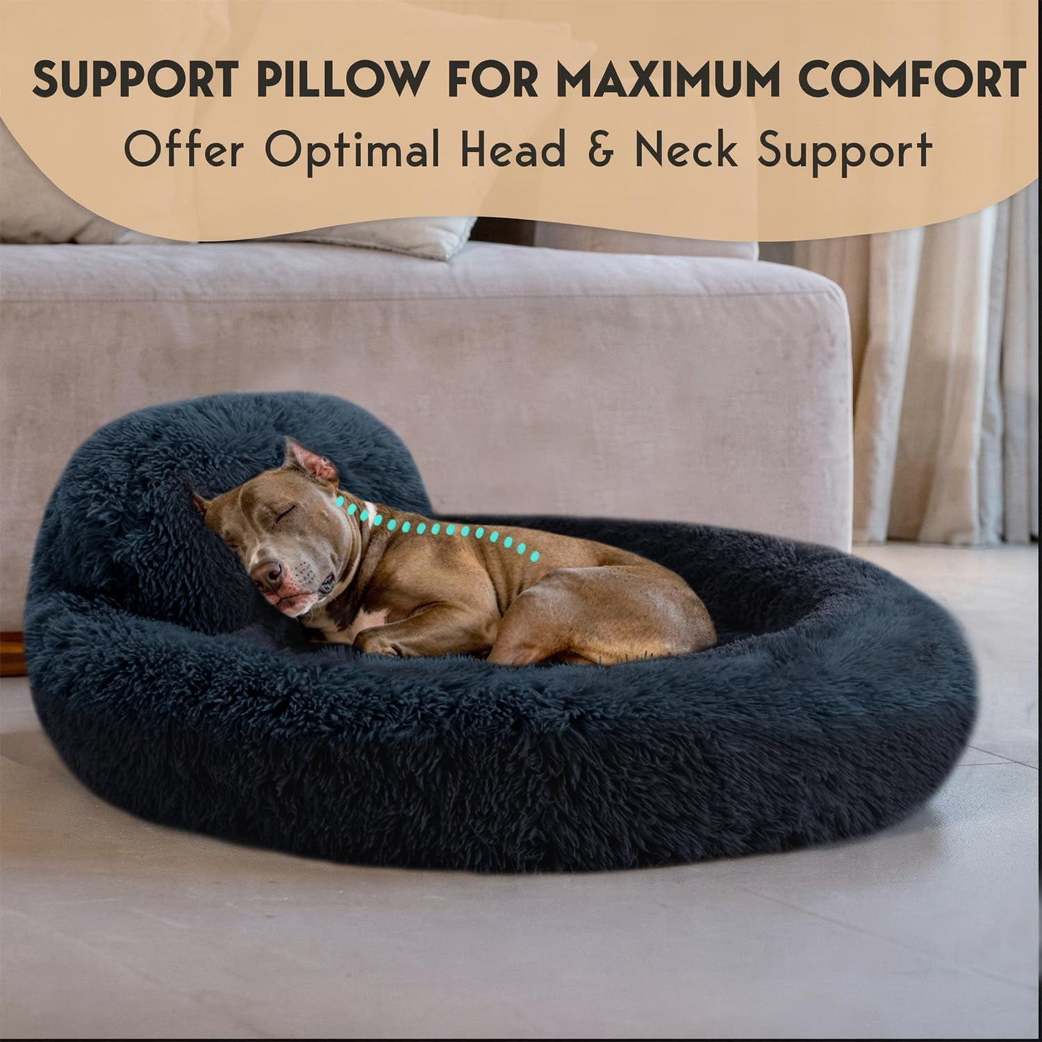 XL Dog Beds for Large Sized Dog - 45'' Extra Large Dog Bed, Washable Dog Bed - Anti-Slip Super Soft Round Donut Bed, Fluffy Faux Fur Anti-Anxiety Premium Comfort Pet Bed, Fits Dogs upto 120lbs