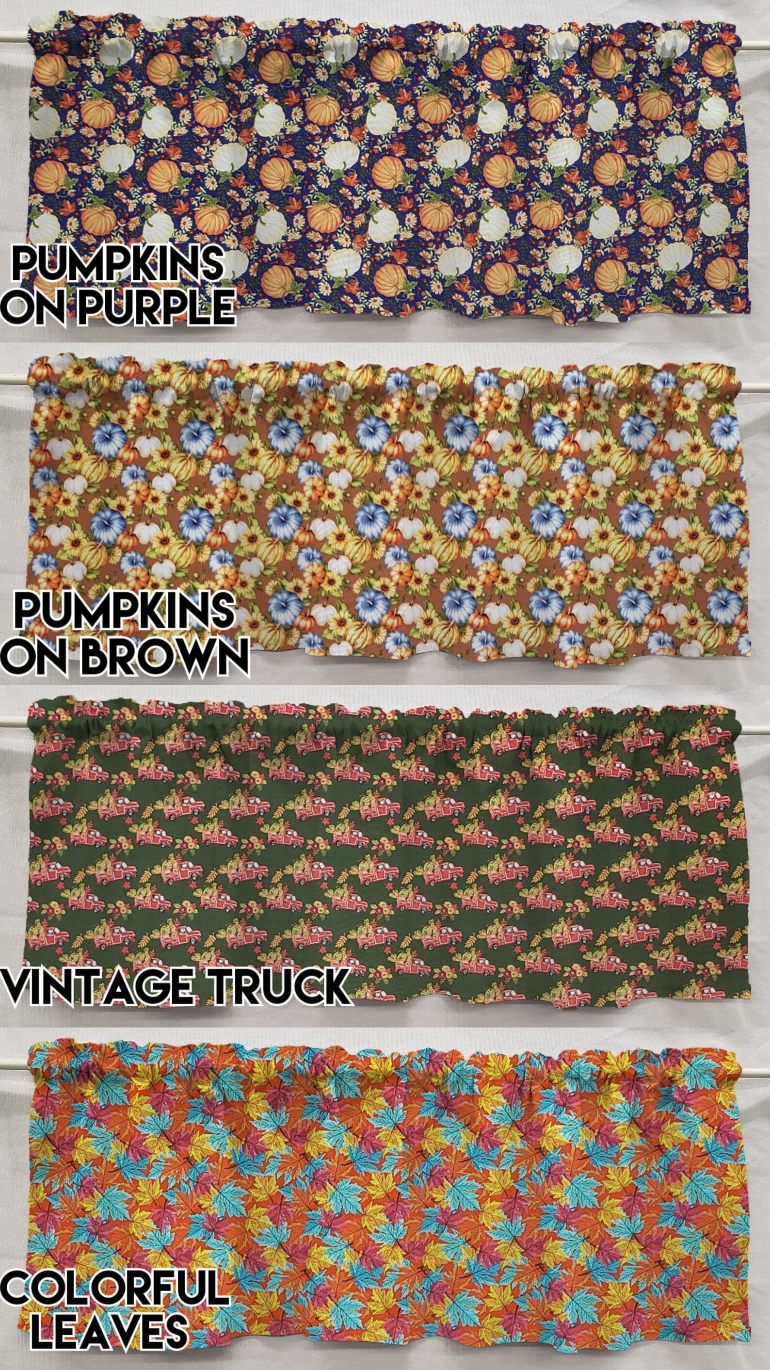 Fall Harvest Curtain Panels by Penny's Needful Things (Set of 2) 45 Inch Long LINED (Pumpkins on Purple)