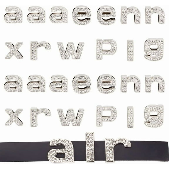 26pcs Rhinestone Letter Slide Charms Crystal Alphabet Letters Beads 9.5-10mm Hole Alloy Lowercase Letter Pendants Bracelet Necklace Decoration for DIY Choker Jewelry Wristband Bag Label Making