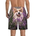 thumbnail image 3 of Bixox Men's Dog in Lavender Flowers printing Casual Classic Fit Short Summer Beach Shorts, 3 of 6