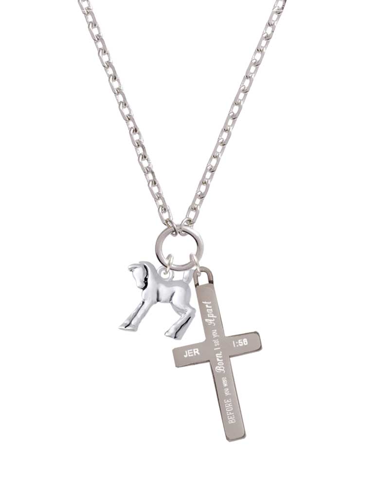 Delight Jewelry Silvertone Equestrian Horse I Set You Apart Engraved Cross Zoey Necklace, 28"