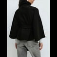 thumbnail image 4 of Ponchos con Mangas de Murciélago para Mujer, Abrigo de Lana con Cuello Alto y Cinturón, Chaqueta Corta de Invierno Negro XL, 4 of 7