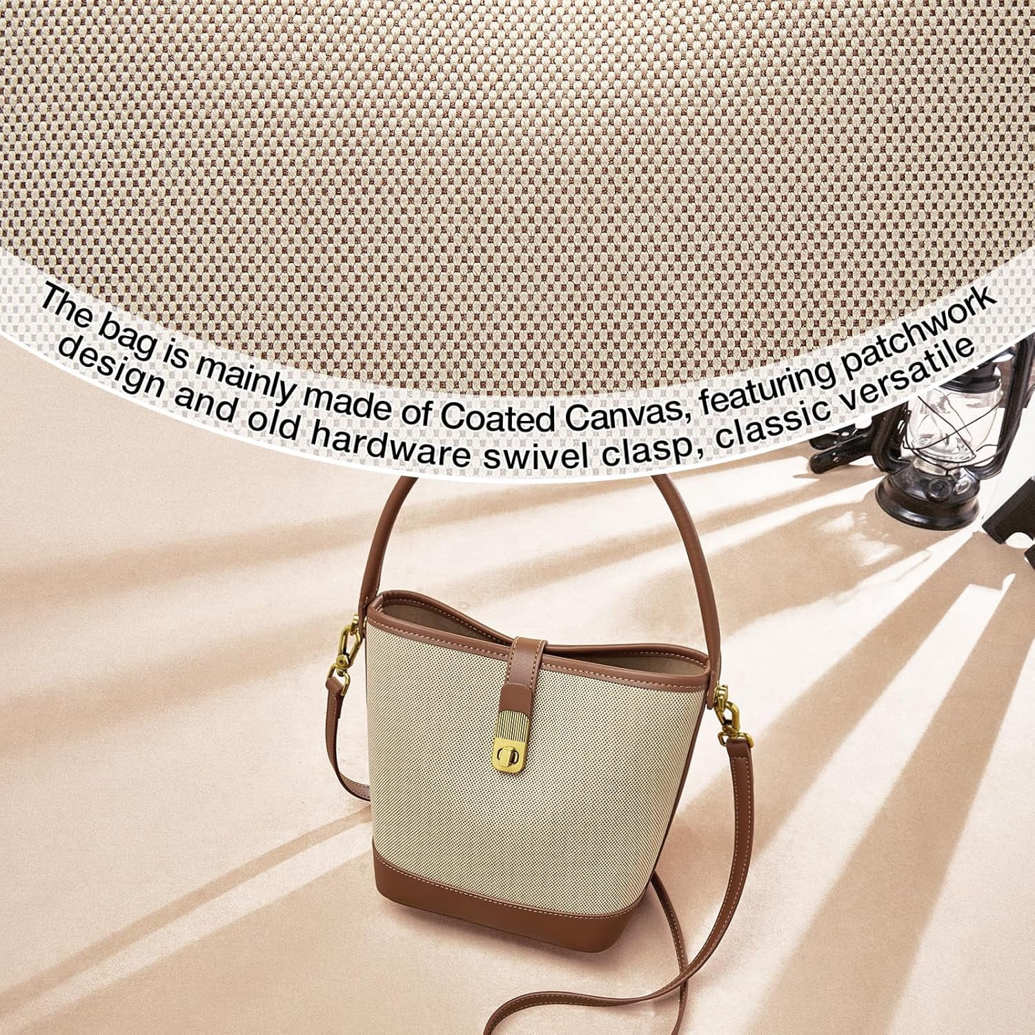 Kwuty Coated Canvas Bucket Crossbody Bags for Women Top-Handle Handbags Small Satchel Purse Trendy Twist Lock