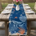 thumbnail image 4 of Blue Coastal Whale Table Runner 72 Inches, Farmhouse Nautical Starfish Coral Leaf Bed Runner Dresser Scarves Tabletop for Indoor Outdoor Parties/Ceremony/Banquet, 14" x 72", 4 of 9