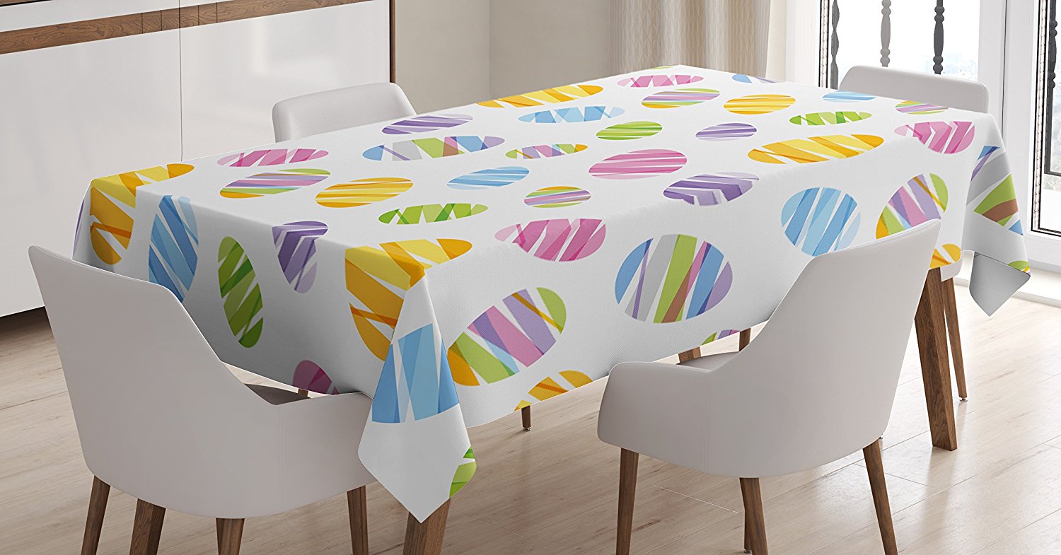 Easter Tablecloth by , Ribbon Pattern Ornamental Egg Shape Design