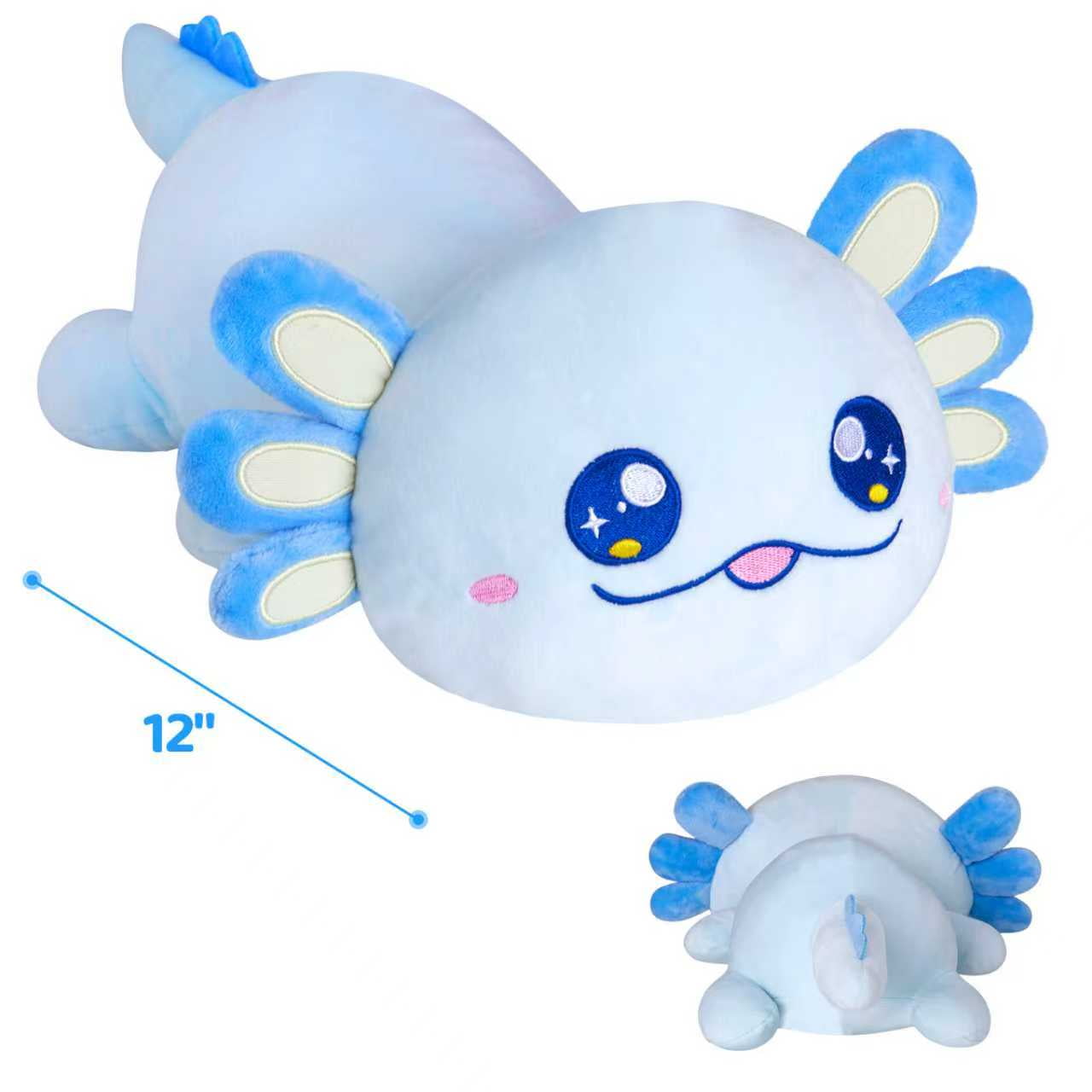 Houwsbaby 12'' Blue Axolotl Plush Pillow,Cute Relaxing Pose Axolotl Stuffed Animal,Plushie Squishy Toy Birthday Christmas Halloween Hoilday Ideal Gift for Toddler Kids Boys Girls
