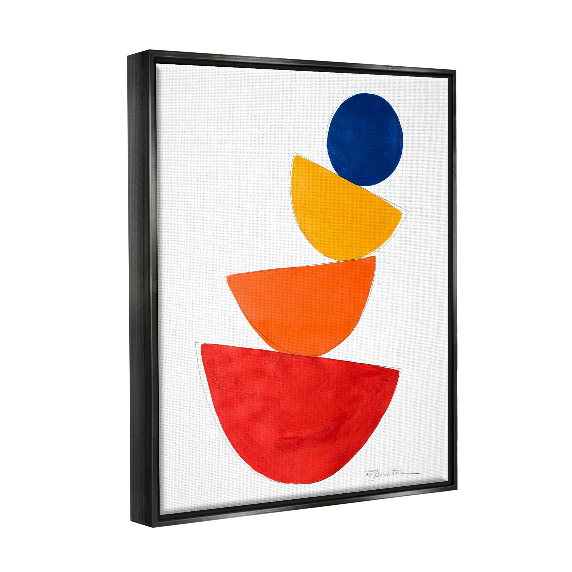 Stupell Industries Tilting Balancing Shapes Abstract Painting Black Floater Framed Canvas Art Print Wall Art, 17 x 21