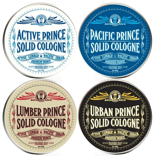 Colonia sólida Premium Prince, 1 oz, set de regalo variado, sin alcohol, natural, concentrada, tamaño completo, latas aptas para viajes, fragancia masculina, 4 aromas masculinos para satisfacer todo t