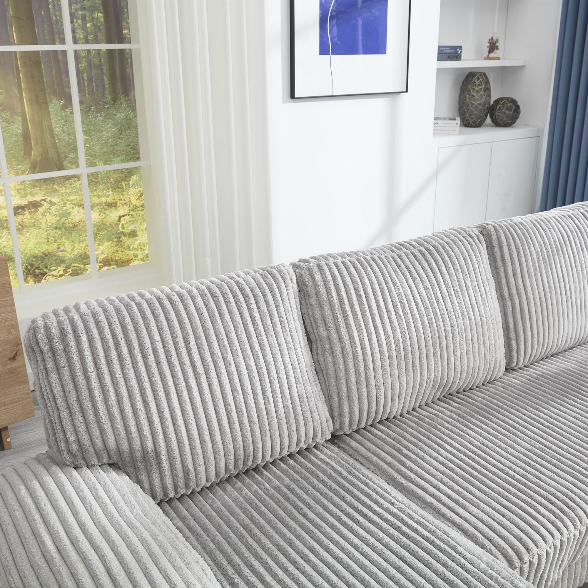 MAYEERTY U-Shaped Sectional Sofa with Double Chaise, 4-Seater Oversized Deep Seat Corduroy Couch with Side Armrest Pockets, for Living Room Apartment