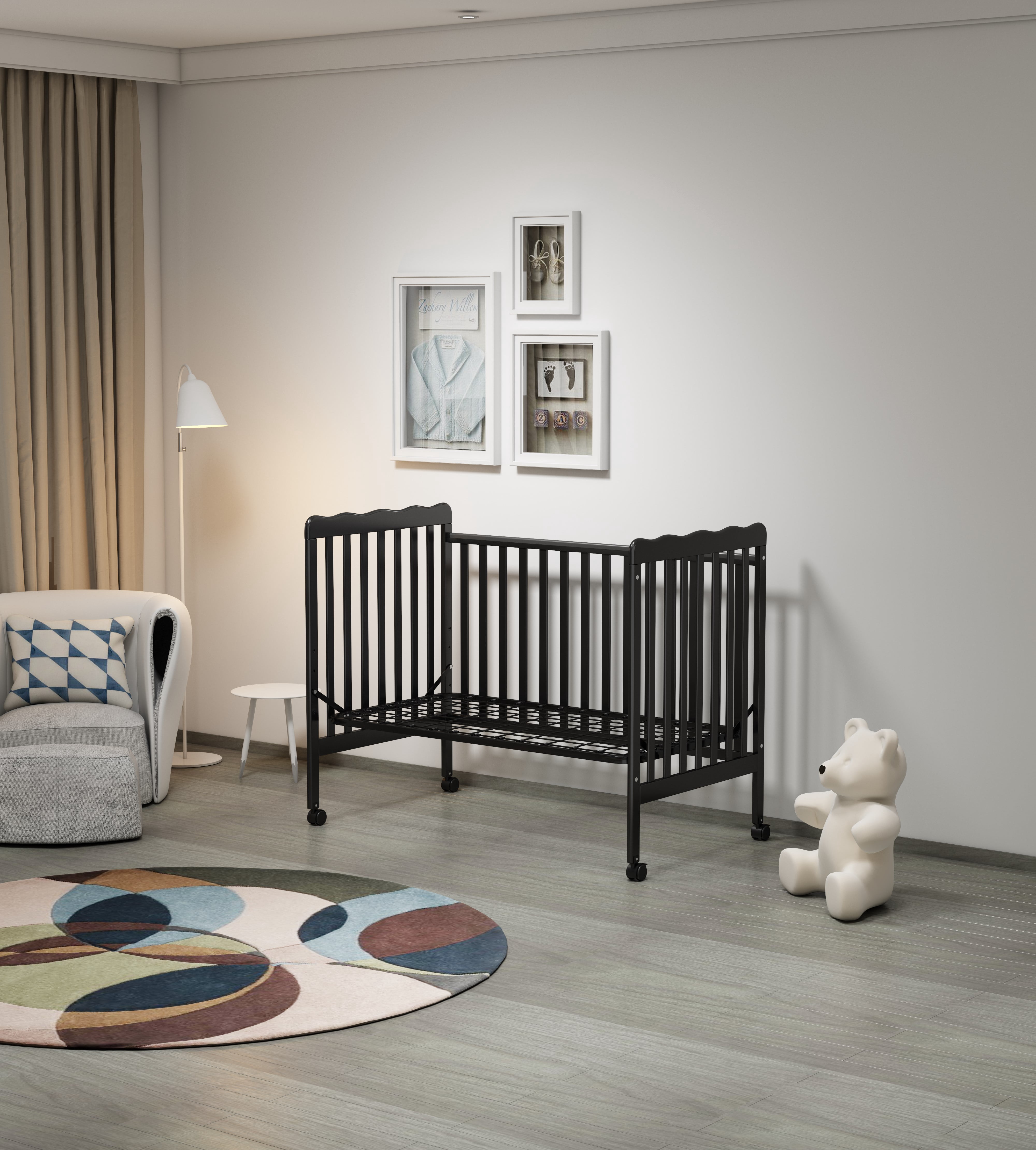 Euroco 3-in-1 Convertible Crib, Baby Crib with Drawers, Wood and Metal, Gray