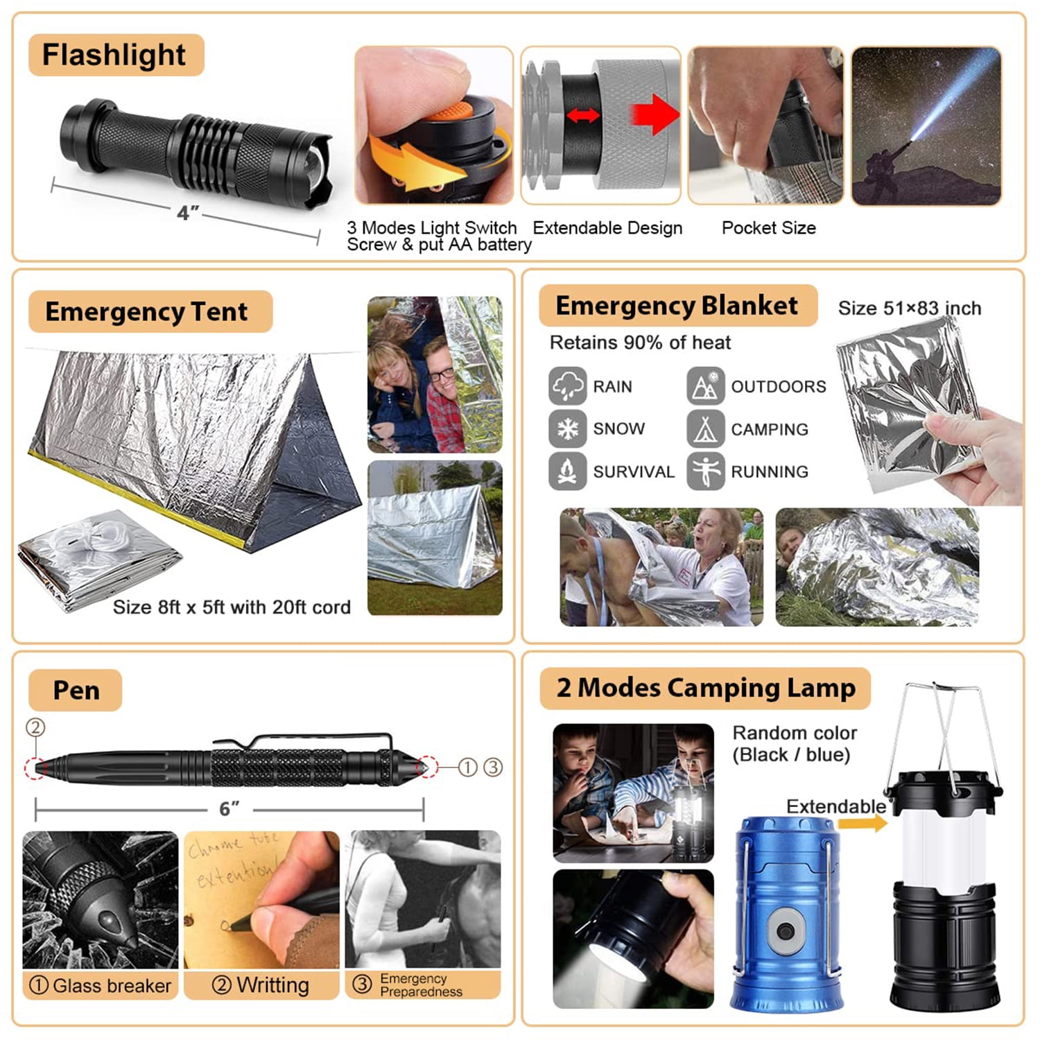 Kaqinu Survival Kit 250 Pcs with Molle System Compatible Bag,Emergency Tent,Flashlight and more Great Gift for Men Camping Outdoor Adventures