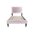 thumbnail image 3 of Poundex Adjustable V-Stitch Headboard Twin Bed Frame in Pink Velvet, 3 of 8