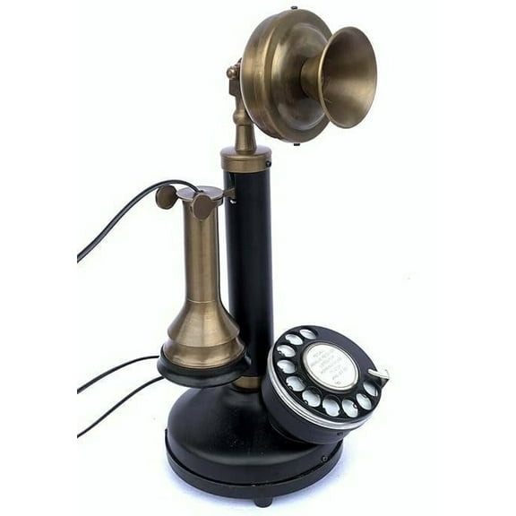 House Of Antique Retro Iron & Brass Candlestick Telephone – Antique Style Decorative Phone.(Brass&Black)