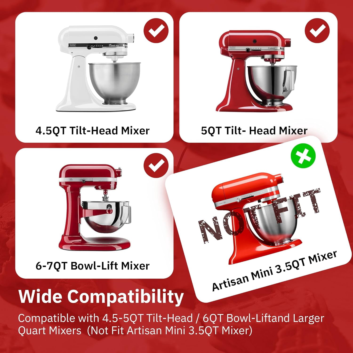Ice Cream Maker Attachment for KitchenAid Stand Mixer, Ice Cream Bowl Compatible with 4.5Qt and Larger Stand Mixers, Ice Cream & Sorbet Gelato Maker Attachment, 2 Quart, White