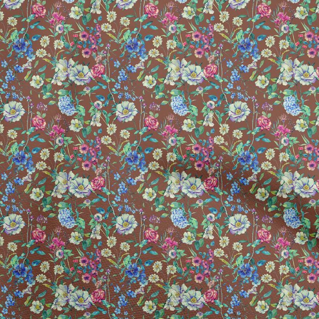 oneOone Velvet Brown Fabric Florals Craft Projects Decor Fabric Printed By The Yard 58 Inch Wide