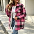thumbnail image 5 of Sevevn Women Plaid Fleece‑Lined Shacket Jacket Button‑Down Sherpa Lined Flannel Shirt Coat with Chest Pocket Winter Outerwear Pink M, 5 of 7