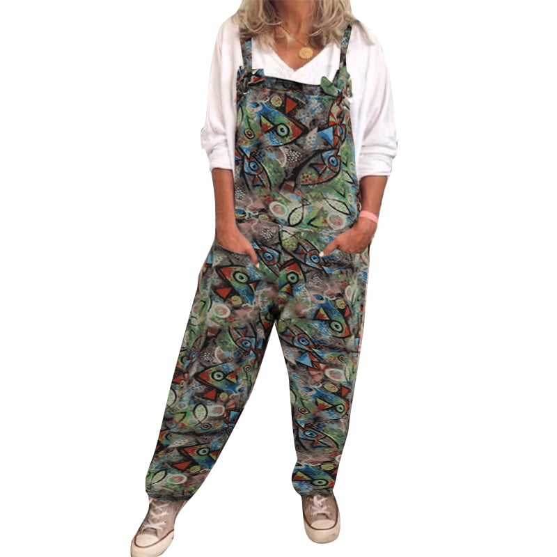 ZANZEA Womens Casual Cotton Loose Dungaree Jumpsuit Romper Playsuit Overalls Bib Pants Walmart