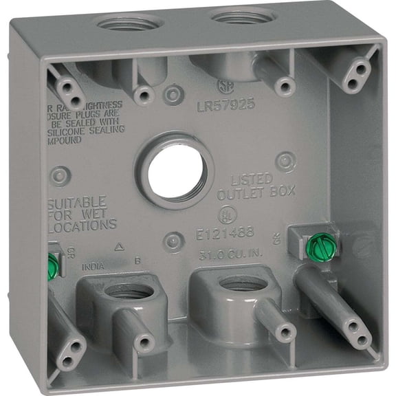 Southwire Dual Gang 1/2 In. 5-Hole Gray Weatherproof Junction Box WB2550-UPC