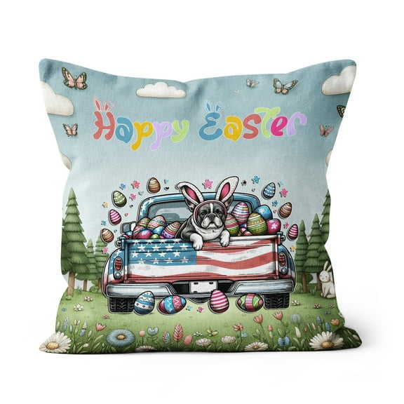 Happy Easter French Bulldog American Flag Truck Bunny Ears Pillow Cushion Double Sided Dog Lover Gifts Throw Pillow - 03001
