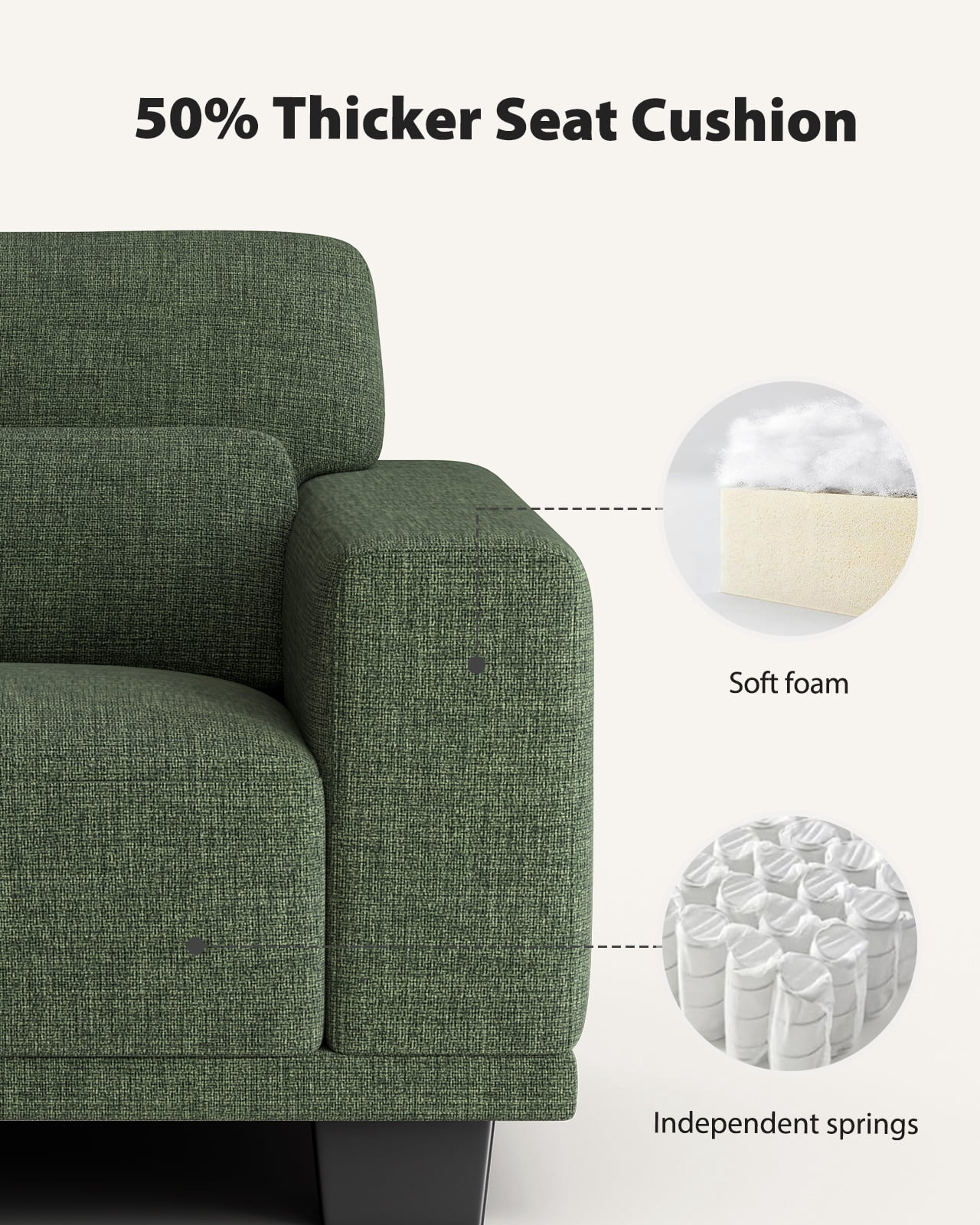 CHITOOMA 40" Oversized Accent Chair, Linen Upholstered Armchair with Washable Covers & Pillow, Wide Armrests, Deep Seat Sofa Chair for Living Room, Bedroom, or Office, Green
